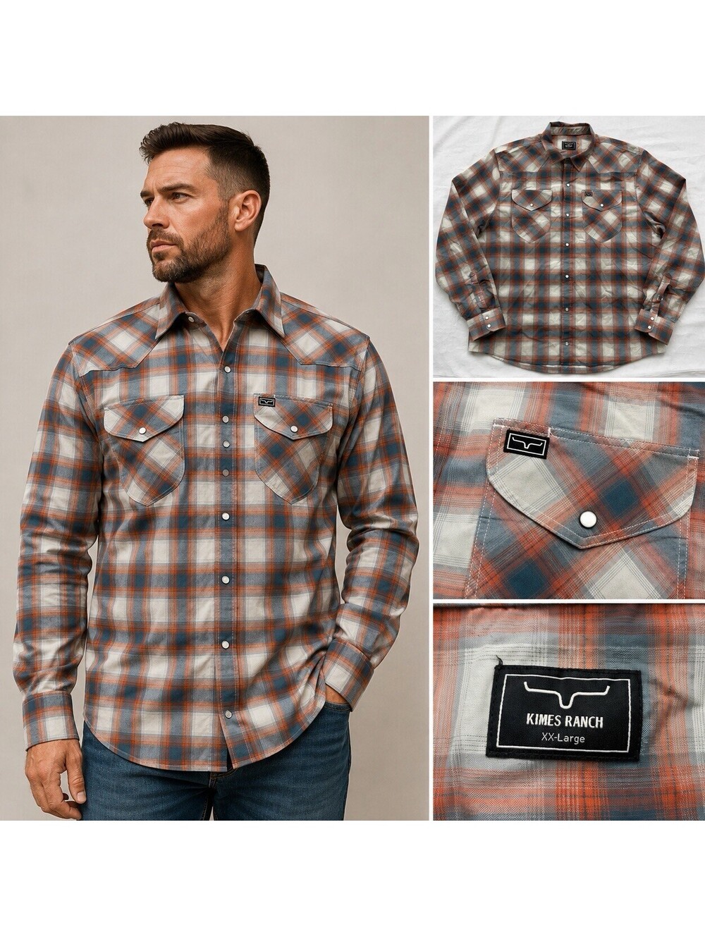 Kimes Ranch Pearl Snap Western Shirt Mens XXL Plaid Long Sleeve Cowboy 2X 2XL